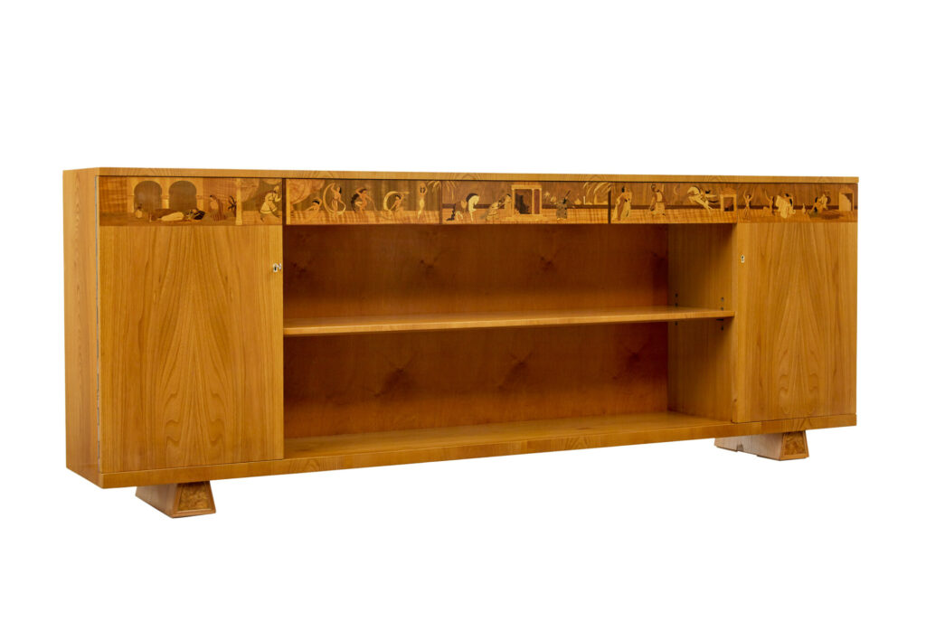 Swedish Art Deco Inlaid Elm Low Bookcase by  Mjölby Intarsia — image 1