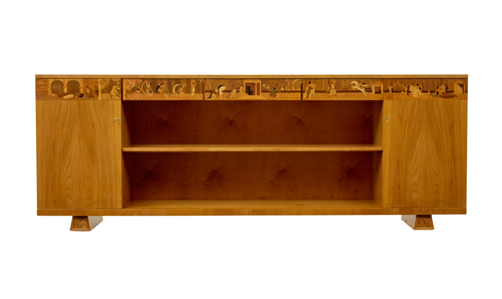 Swedish Art Deco Inlaid Elm Low Bookcase by  Mjölby Intarsia — image 11