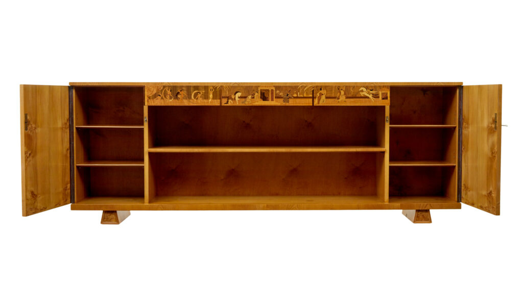 Swedish Art Deco Inlaid Elm Low Bookcase by  Mjölby Intarsia — image 10