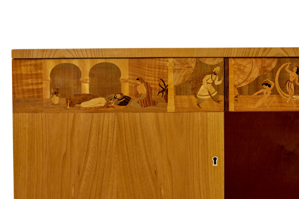Swedish Art Deco Inlaid Elm Low Bookcase by  Mjölby Intarsia — image 6