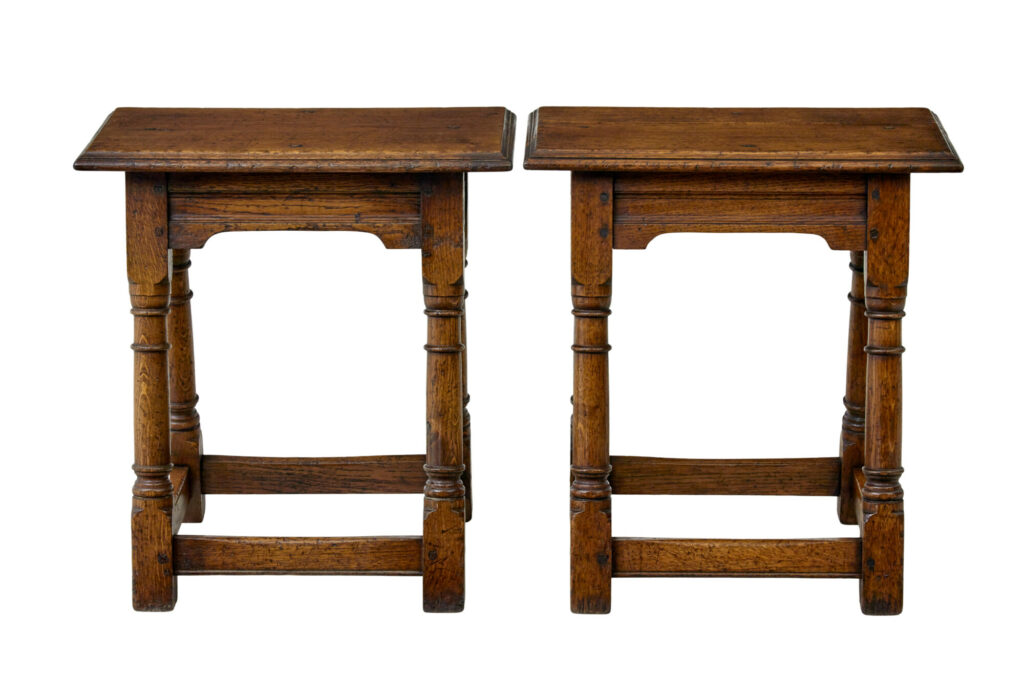 Pair of English Made Solid Oak Stools — image 3