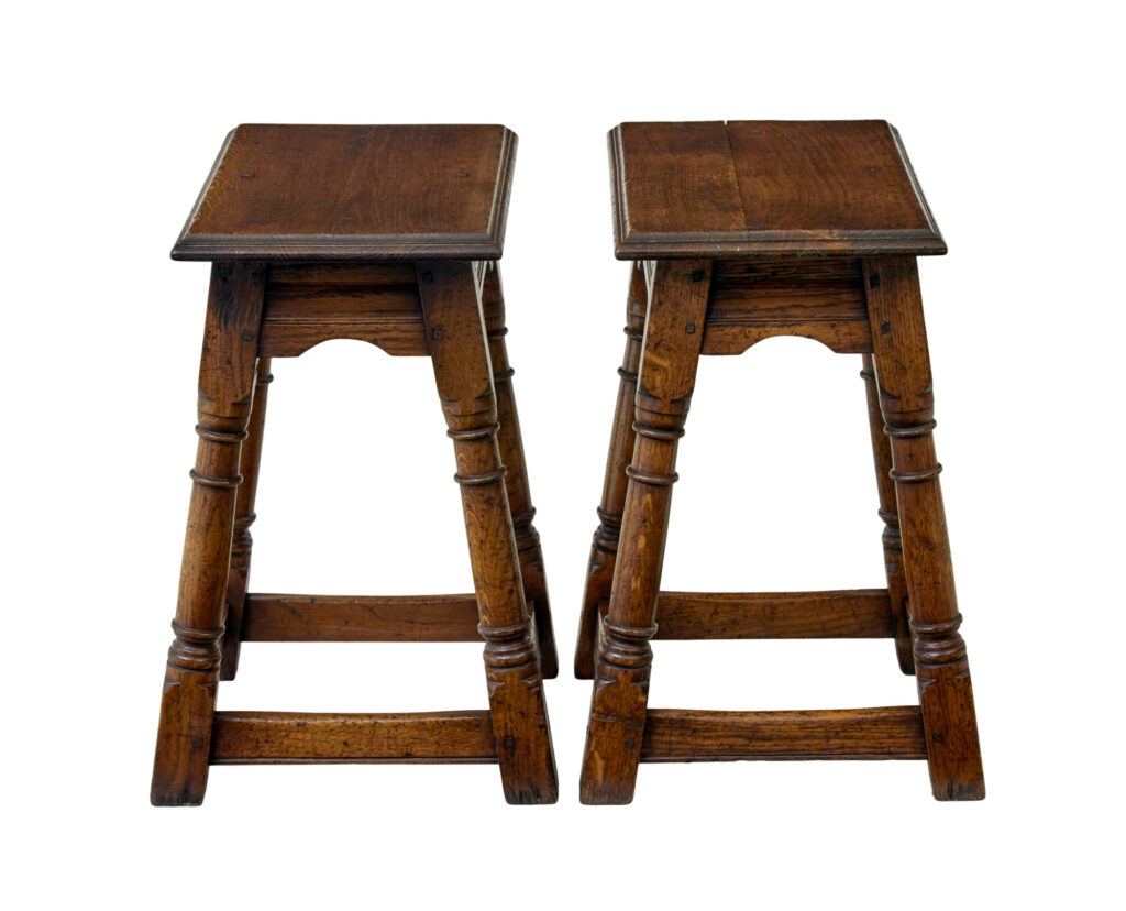 Pair of English Made Solid Oak Stools — image 2