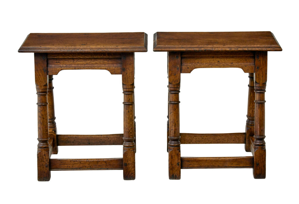PAIR OF ENGLISH MADE SOLID OAK STOOLS