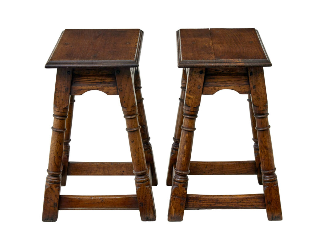 Pair of English Made Solid Oak Stools — image 6