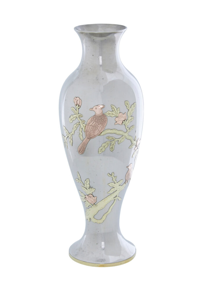 Japanese 1920's Engraved and Pewter Vase