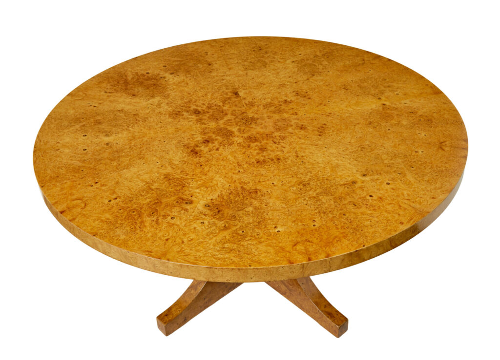 Scandinavian Burr Birch Art Deco Circular Coffee Table — image 7