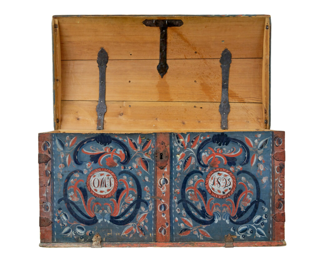 19th Century Traditional Hand Painted Dome Top Coffer — image 5