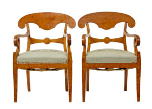 Pair of Early 20th Swedish Birch Armchairs — thumbnail 1