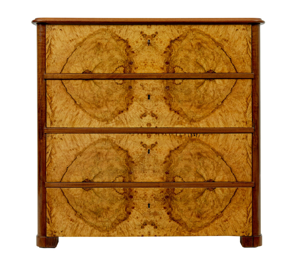 19th Century Scandinavian Burr Walnut Chest of Drawers — image 9