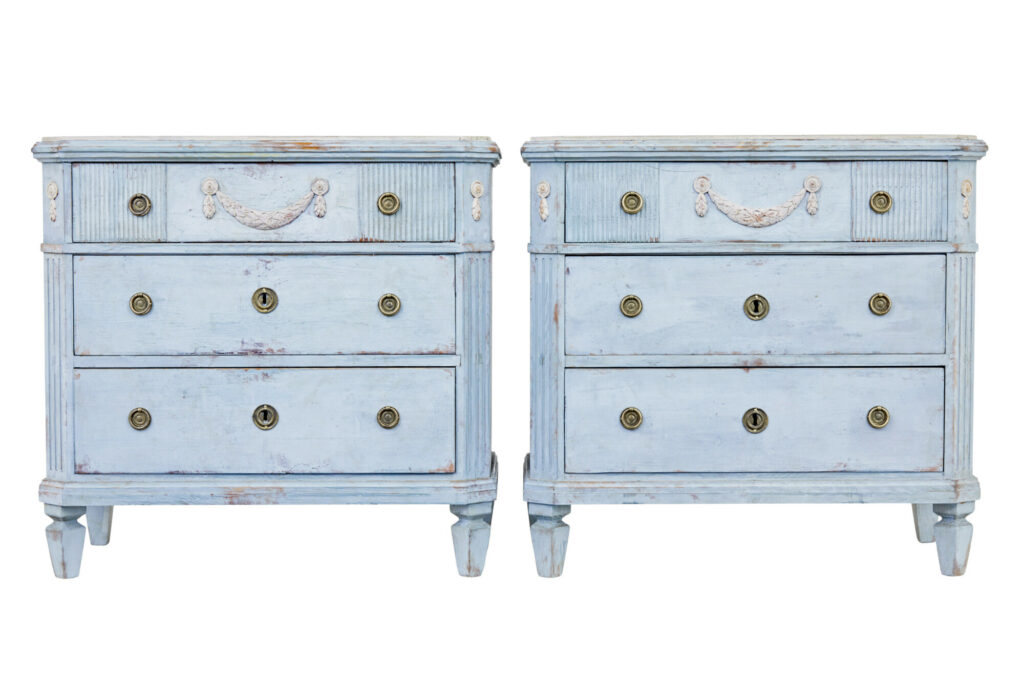 Pair of 19th Century Carved Swedish Painted Chest of Drawers
