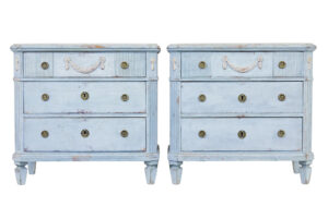 Pair of 19th Century Carved Swedish Painted Chest of Drawers — thumbnail 1