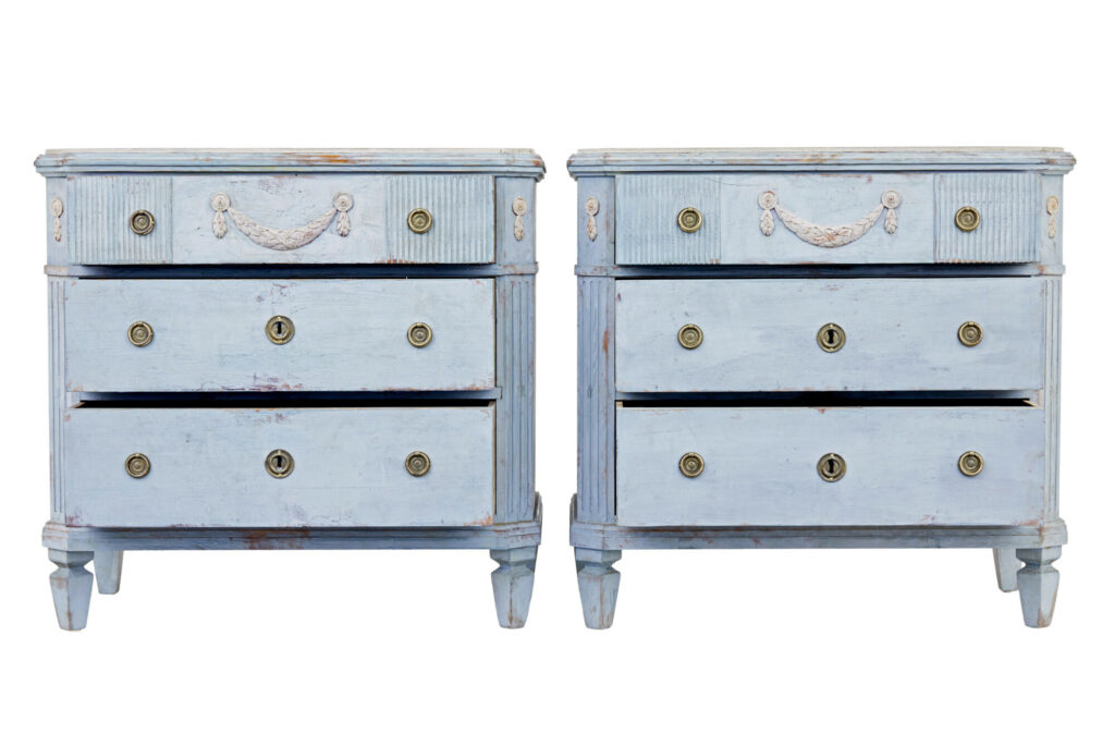 Pair of 19th Century Carved Swedish Painted Chest of Drawers — image 9