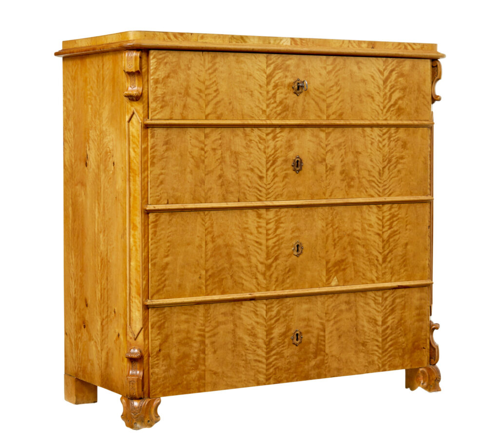 SWEDISH 19TH CENTURY CARVED BIRCH CHEST OF DRAWERS