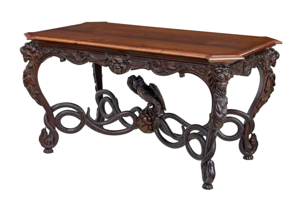 RARE 19TH CENTURY CONTINENTAL CARVED MAHOGANY CENTER TABLE