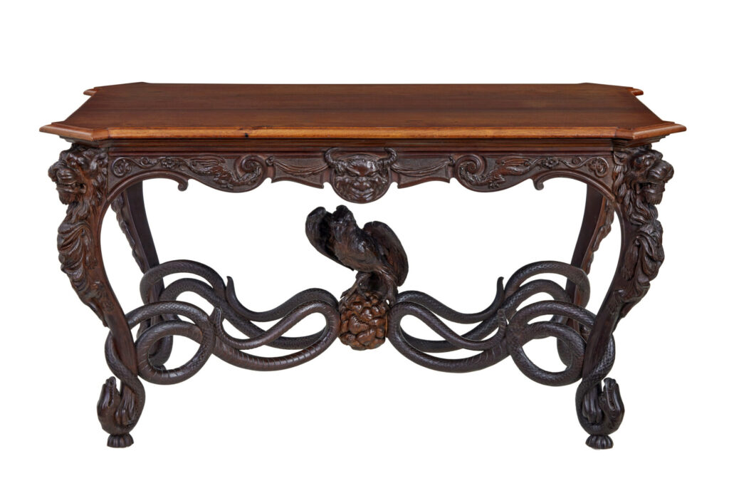 Rare 19th Century Continental Carved Mahogany Center Table — image 12