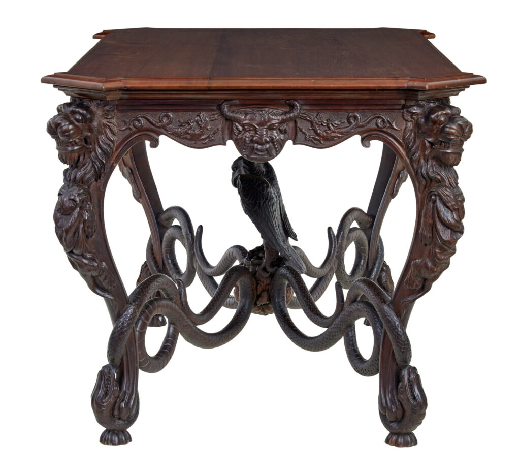 Rare 19th Century Continental Carved Mahogany Center Table — image 11