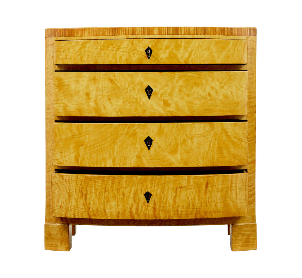 19th Century Simulated Birch Bowfront Chest of Drawers — image 9