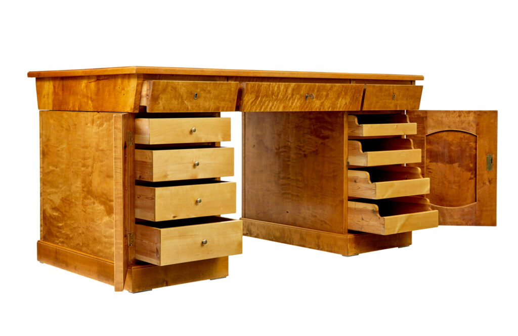 Swedish Early 20th Century Birch Pedestal Desk — image 10