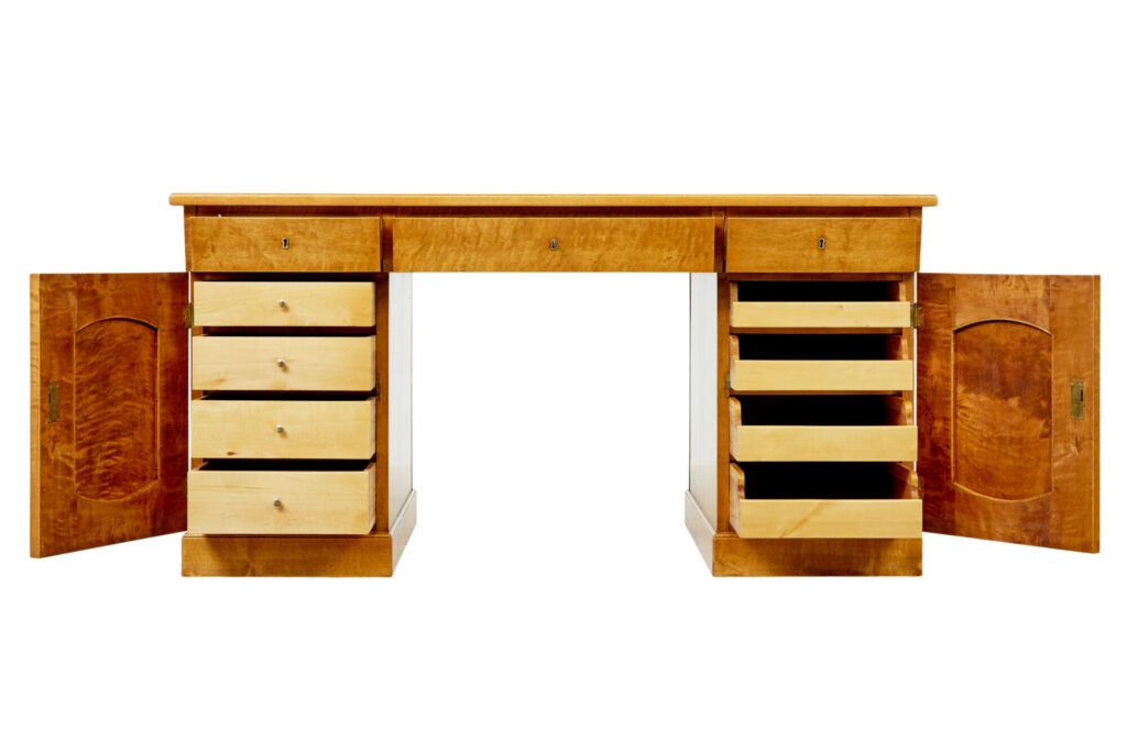 Swedish Early 20th Century Birch Pedestal Desk — image 9