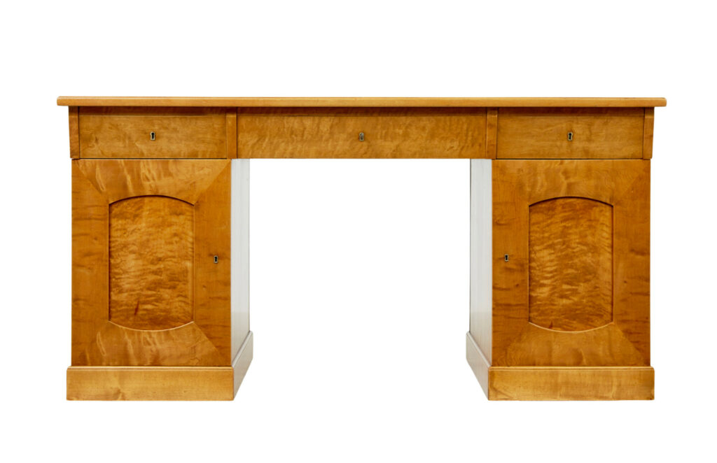 Swedish Early 20th Century Birch Pedestal Desk — image 8