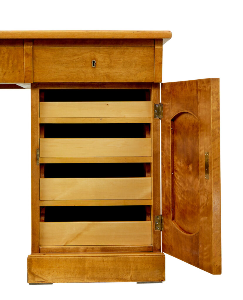 Swedish Early 20th Century Birch Pedestal Desk — image 6