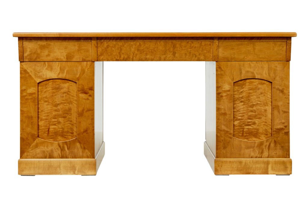 Swedish Early 20th Century Birch Pedestal Desk — image 3