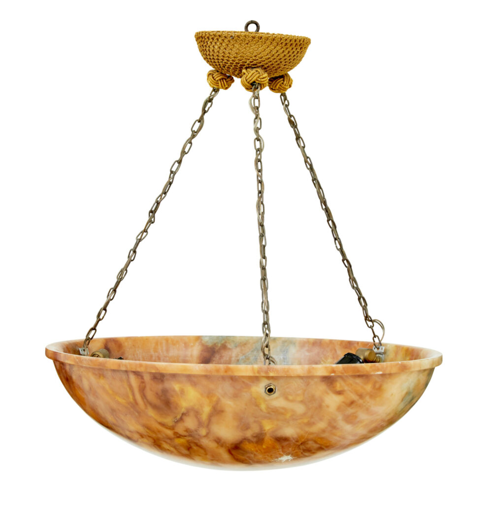 ART DECO ALABASTER HANGING DISH LIGHT