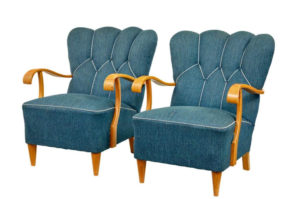 PAIR OF SCANDINAVIAN 1950’s SHELL BACK ARMCHAIRS