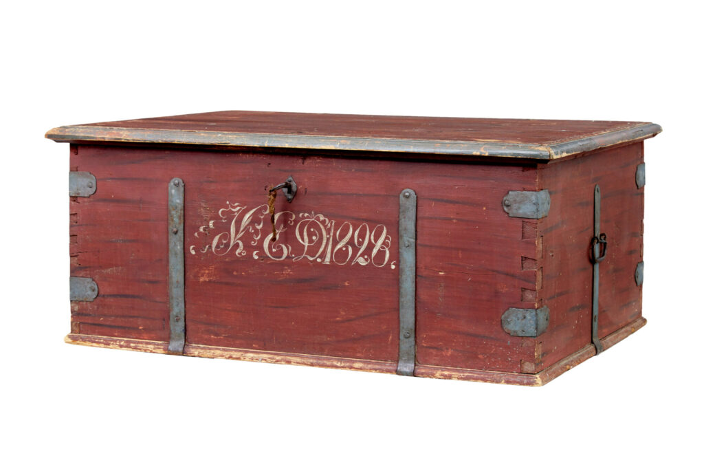 Early 19th Century Painted Pine Blanket Box