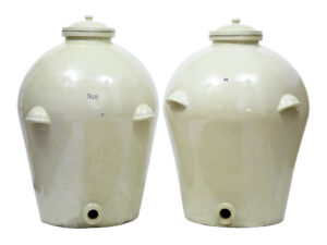 PAIR OF MASSIVE DOULTON OF LONDON RMS SHIPPING STONEWARE ALCOHOL JARS