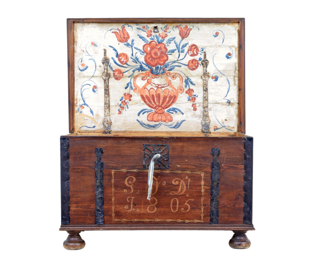 Early 19th Century Hand Decorated Swedish Pine Coffer