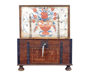 Early 19th Century Hand Decorated Swedish Pine Coffer — thumbnail 1