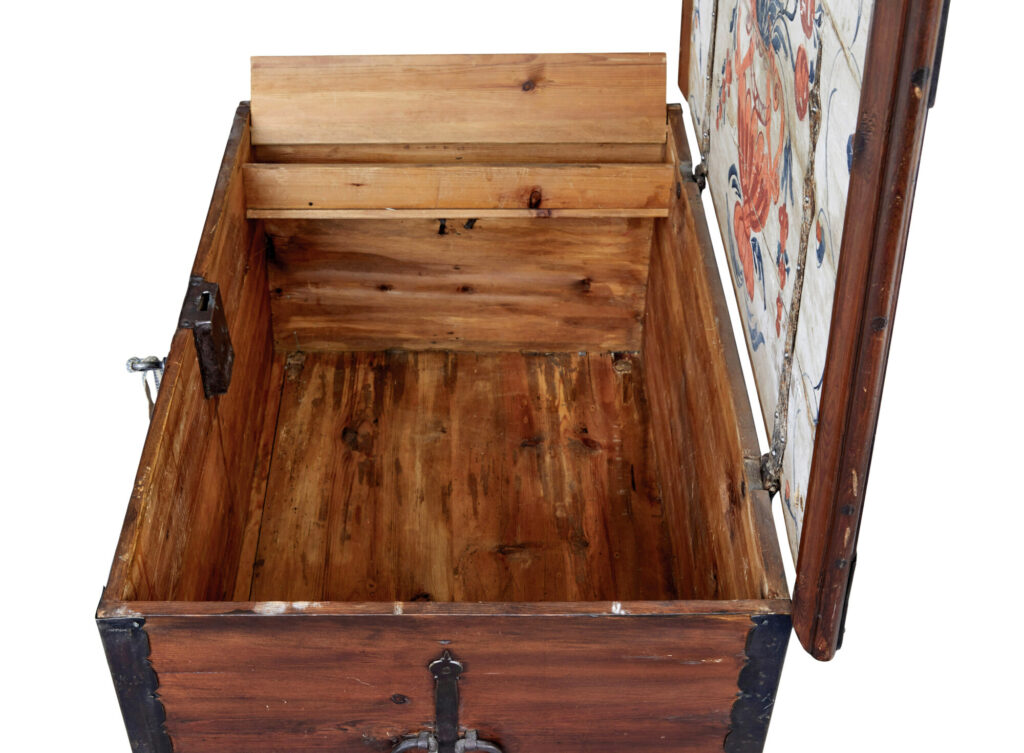 Early 19th Century Hand Decorated Swedish Pine Coffer — image 4