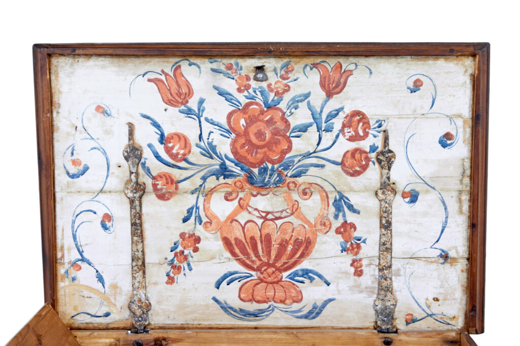 Early 19th Century Hand Decorated Swedish Pine Coffer — image 3