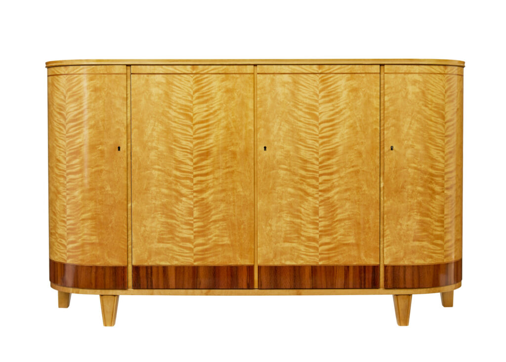 Mid Century Birch and Walnut Scandinavian Shaped Sideboard