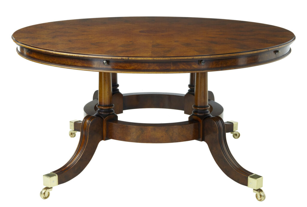 Large Regency Revival English Made Walnut Jupe Dining Table