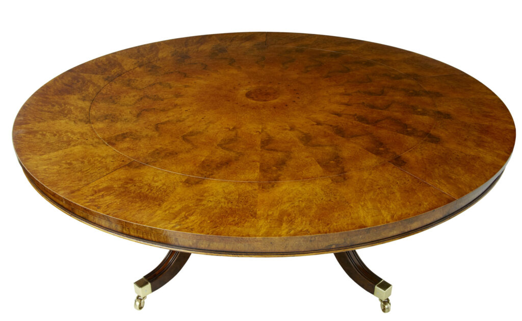 Large Regency Revival English Made Walnut Jupe Dining Table — image 5