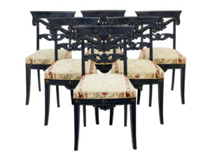Set of 6 Scandinavian Carved and Hand Painted Dining Chairs — thumbnail 1