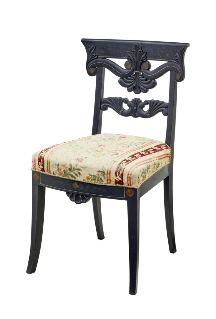 Set of 6 Scandinavian Carved and Hand Painted Dining Chairs — image 8