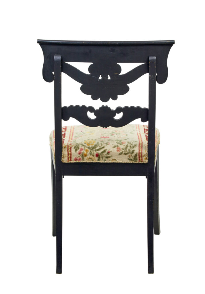 Set of 6 Scandinavian Carved and Hand Painted Dining Chairs — image 6