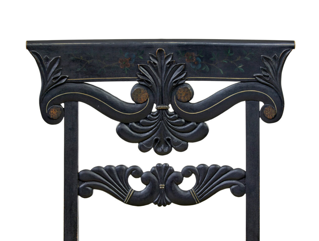 Set of 6 Scandinavian Carved and Hand Painted Dining Chairs — image 5