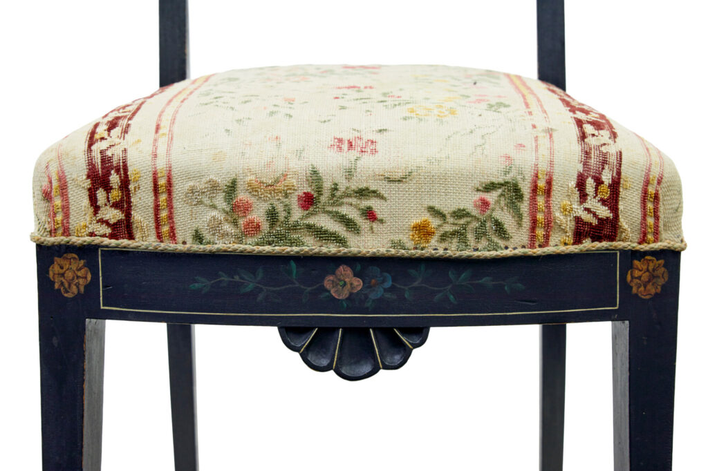 Set of 6 Scandinavian Carved and Hand Painted Dining Chairs — image 4