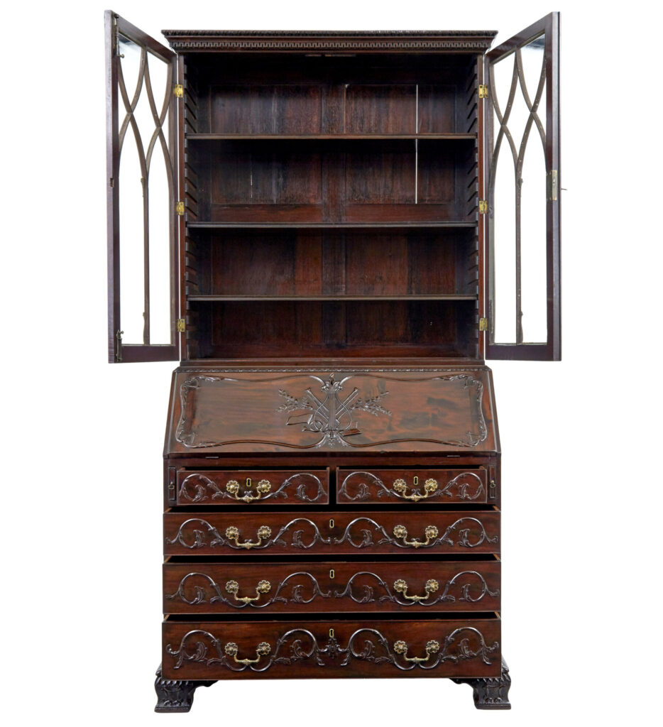 Early 19th Century Carved Mahogany Bureau Bookcase — image 10