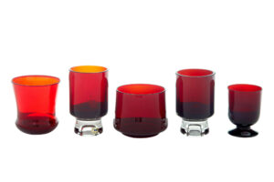 5 PIECES OF 1950’s SCANDINAVIAN RED ART GLASS BY MONICA BRATT