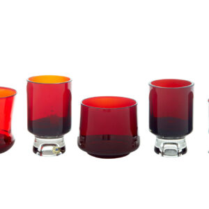 5 PIECES OF 1950’s SCANDINAVIAN RED ART GLASS BY MONICA BRATT