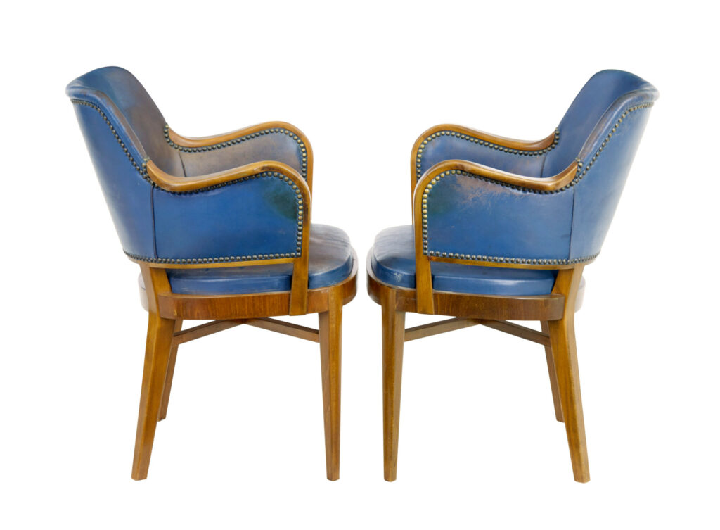 Pair of Mid 20th Century Teak and Leather Armchairs — image 7
