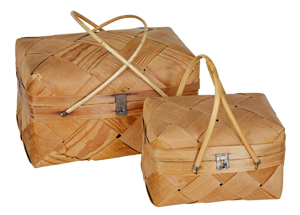 Two Early 20th Century Pine Woven Decorative Boxes