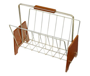 Mid Century Scandinavian Modern Teak and Brass Magazine Rack — thumbnail 2