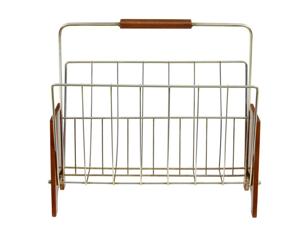 Mid Century Scandinavian Modern Teak and Brass Magazine Rack — image 5