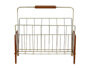 Mid Century Scandinavian Modern Teak and Brass Magazine Rack — thumbnail 5